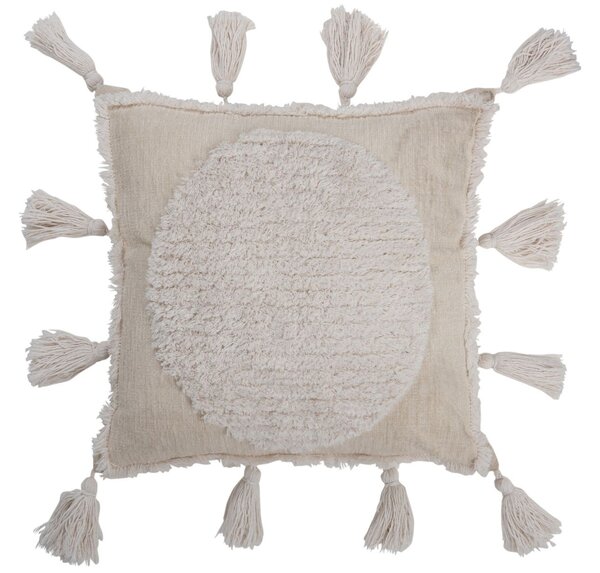 Krémový polštář se střapci a reliéfem Tasse - 45*45*13 cm - J-Line by Jolipa