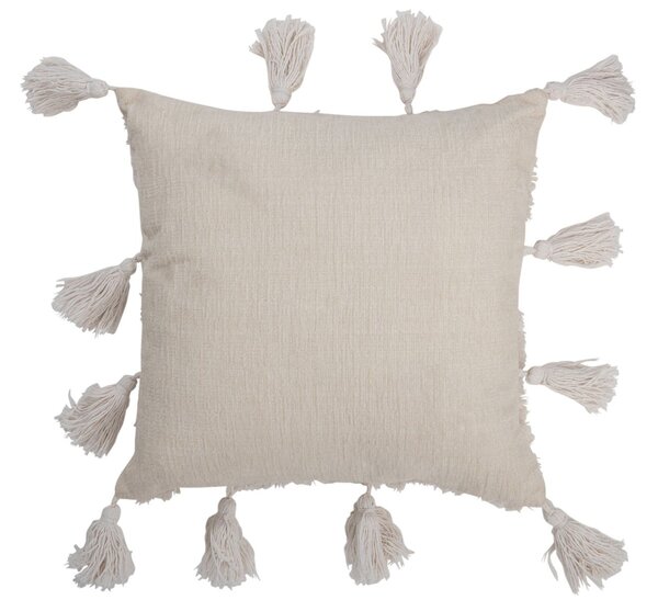 Krémový polštář se střapci a reliéfem Tasse - 45*45*13 cm - J-Line by Jolipa