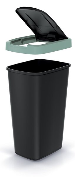 Odpadkový koš s barevným víkem, 45 l, zelená / černá