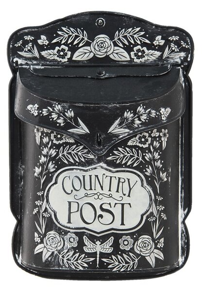 Černá retro schránka s bílými květy Country Post - 26*10*35 cm