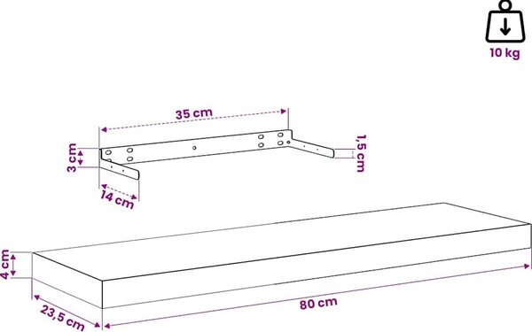 VidaXL Plovoucí nástěnné police 4 ks 80 x 23,5 x 3,8 cm MDF [42019994] Barva: Bílá