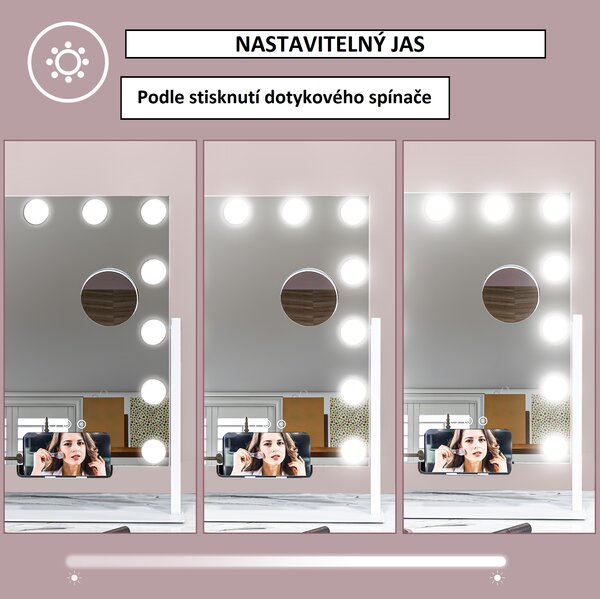 Kosmetické zrcadlo se 3 světelnými LED režimy, malé 505-020V90WT
