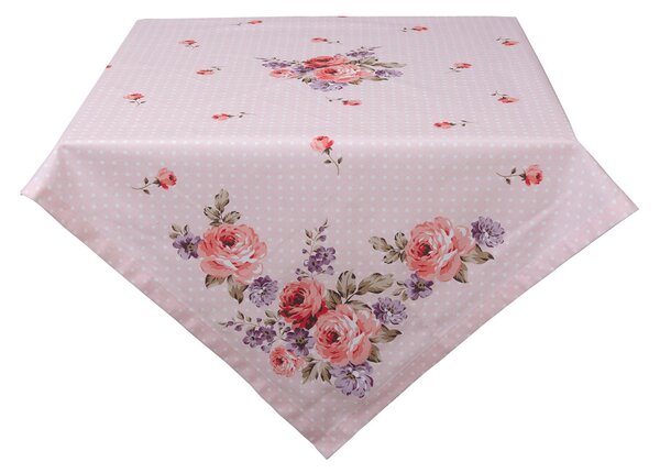 Růžový bavlněný ubrus na stůl s růžemi Dotty Rose - 100*100 cm