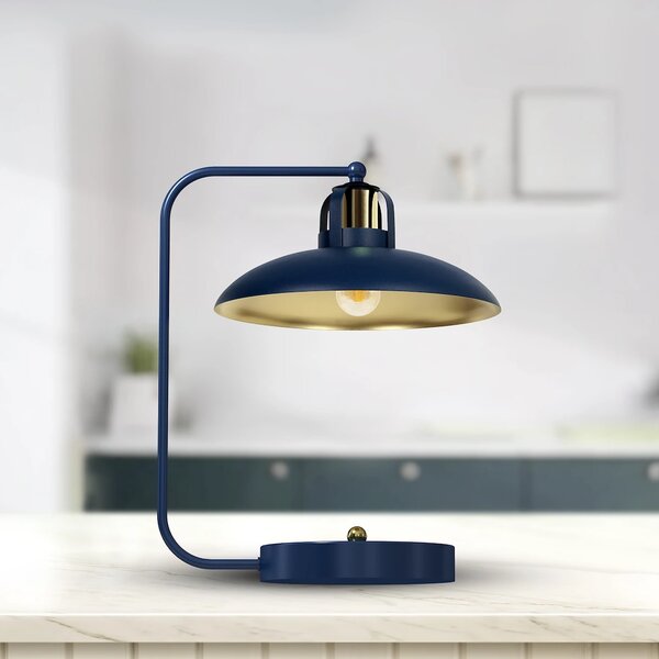 Stolní lampa Felix, 1x zlaté/tmavě modré kovové stínítko, db/g