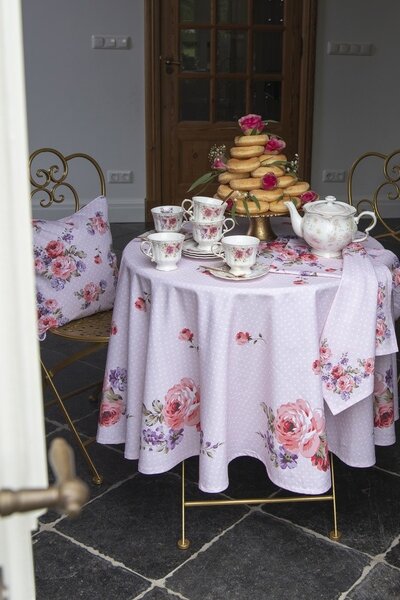Růžový kulatý ubrus na stůl s růžemi Dotty Rose - Ø 170 cm - Clayre & Eef