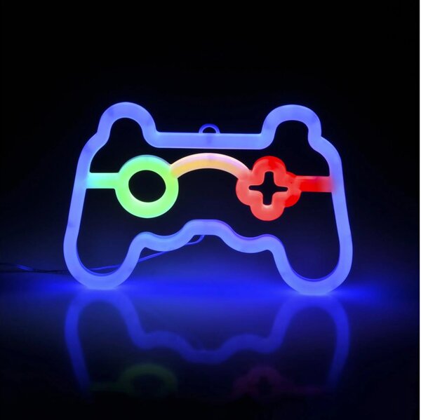 LED Neonová nástěnná dekorace GAME LED/3W/3xAA USB modrá