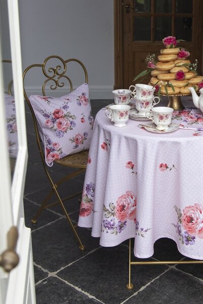 Růžový bavlněný ubrus na stůl s růžemi Dotty Rose - 150*150 cm - Clayre & Eef