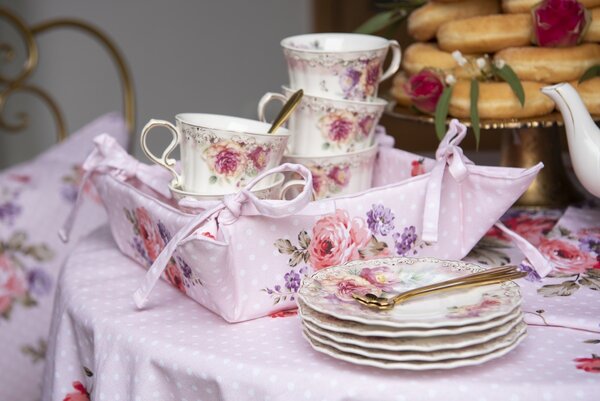 Růžový kulatý ubrus na stůl s růžemi Dotty Rose - Ø 170 cm - Clayre & Eef