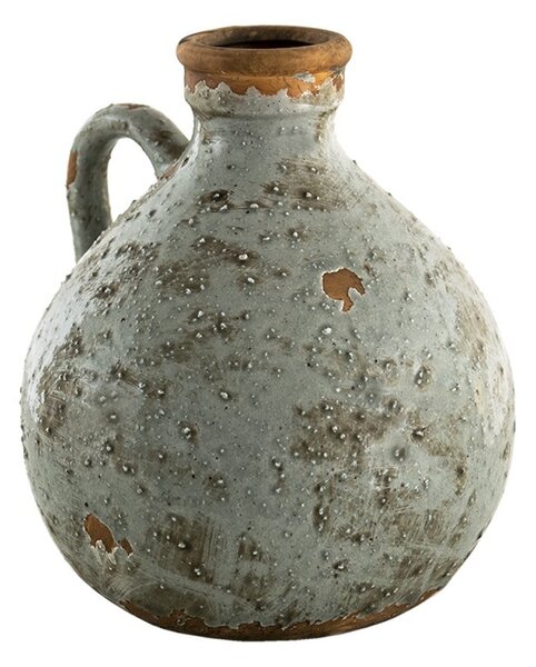 Šedá keramická dekorativní váza s ouškem - 18*17*20 cm - Clayre & Eef
