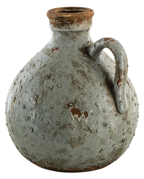 Šedá keramická dekorativní váza s ouškem - 18*17*20 cm - Clayre & Eef