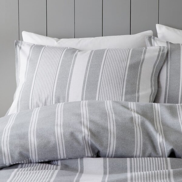 Šedé flanelové povlečení na jednolůžko 135x200 cm Ticking Stripe – Bianca
