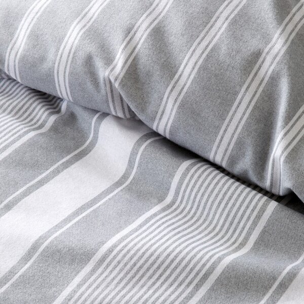 Šedé flanelové povlečení na jednolůžko 135x200 cm Ticking Stripe – Bianca