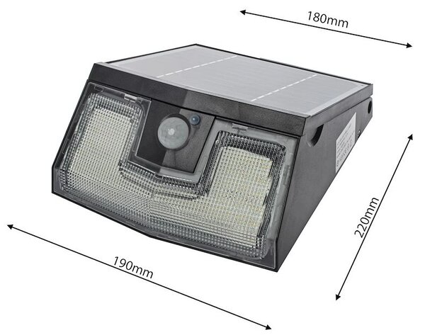 Exteriérové ​​solární nástěnné LED svítidlo Solar, 1x LED 7w, černá, pohybový senzor