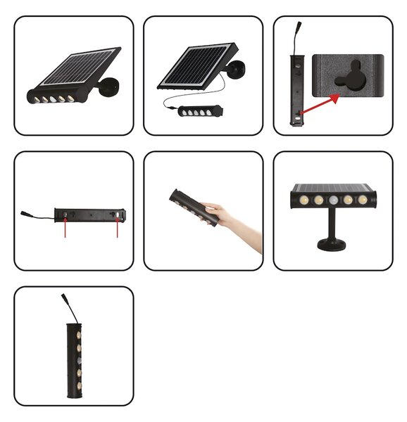 Exteriérové ​​solární LED svítidlo Talent, 4x LED 8w, černá, pohybový senzor