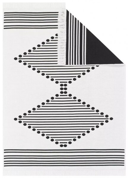 Makro Abra Kusový koberec bavlněný oboustranný AZTECA 2715 bílý černý s třásněmi Rozměr: 80x150 cm