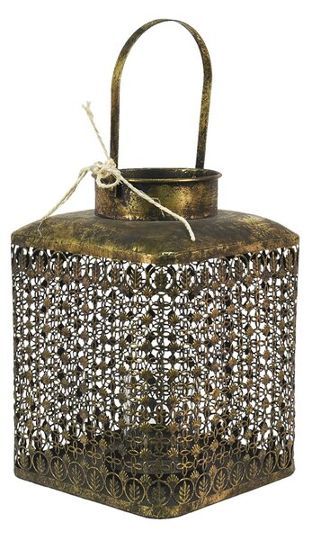 Zlatá antik kovová lucerna s ornamenty - 23*23*32 cm - Clayre & Eef