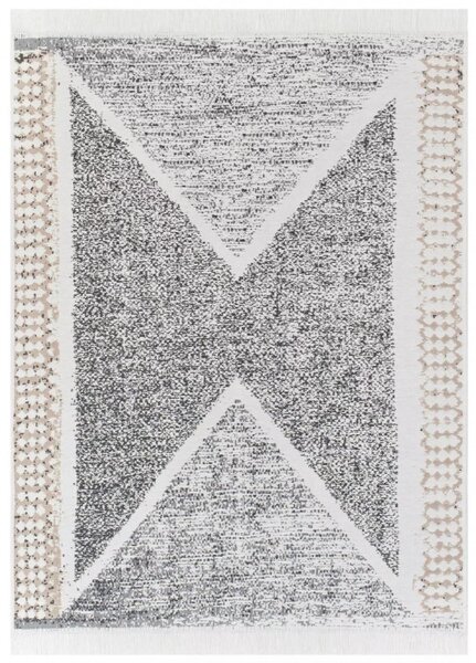 Makro Abra Kusový koberec bavlněný oboustranný AZTECA 2713 šedý béžový krémový s třásněmi Rozměr: 60x110 cm