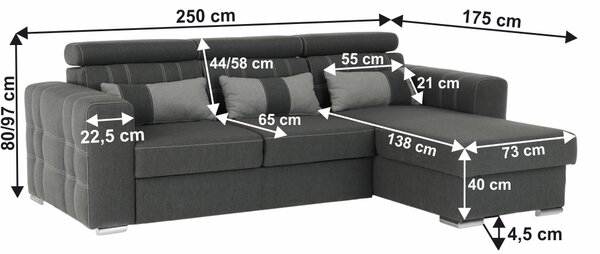 HezkýNábytek.cz Rohová sedací souprava Charrel (tmavě šedá + světle šedá) (L). 794044