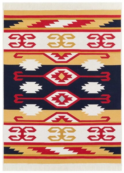 Makro Abra Kusový koberec bavlněný oboustranný AZTECA 2712 vícebarevný s třásněmi Rozměr: 60x110 cm