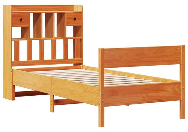 Postel s knihovnou bez matrace hnědá 75x190 cm masivní borovice 3323052