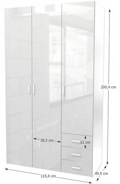 Šatní skříň Got 70427 3D (bílá + vysoký lesk bílý)