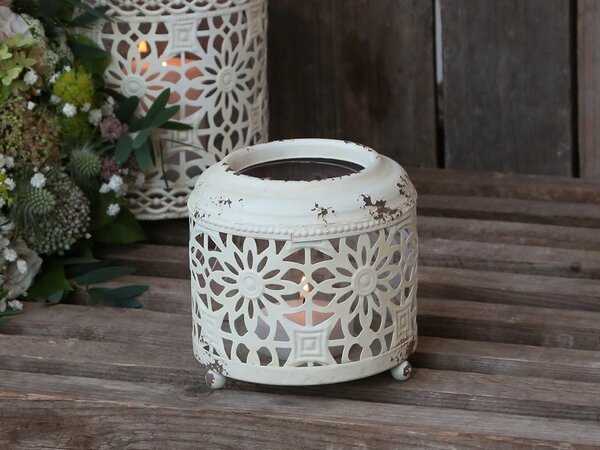 Krémová antik kovová lucerna Fleur-de-wire - Ø13 *12cm - Chic Antique