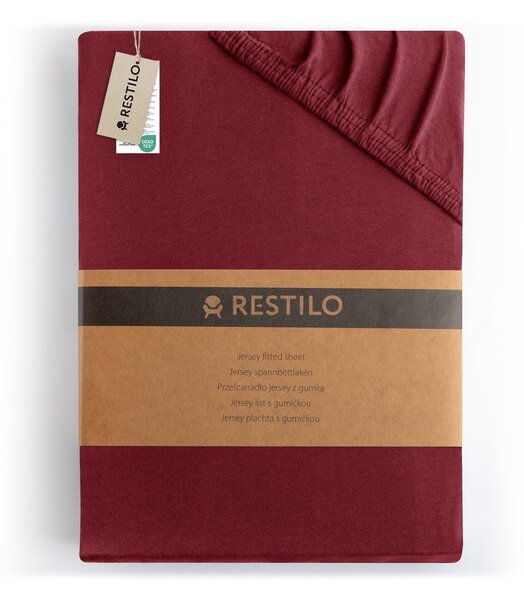 Vínové napínací prostěradlo jersey 90x200 cm Amber – Restilo