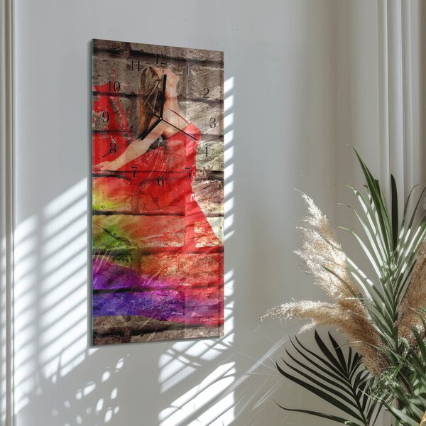 Skleněné hodiny vertikální Cihlový zsppc-30x60-00295393