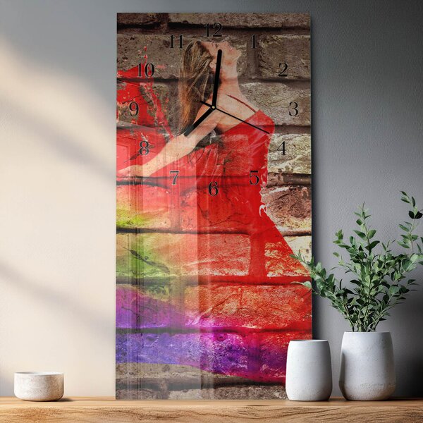 Skleněné hodiny vertikální Cihlový zsppc-30x60-00295393