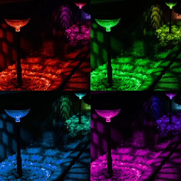 Exteriérové ​​solární svítidlo Tom, 1x transparentní/černé plastové stínítko, RGB, sada 2ks