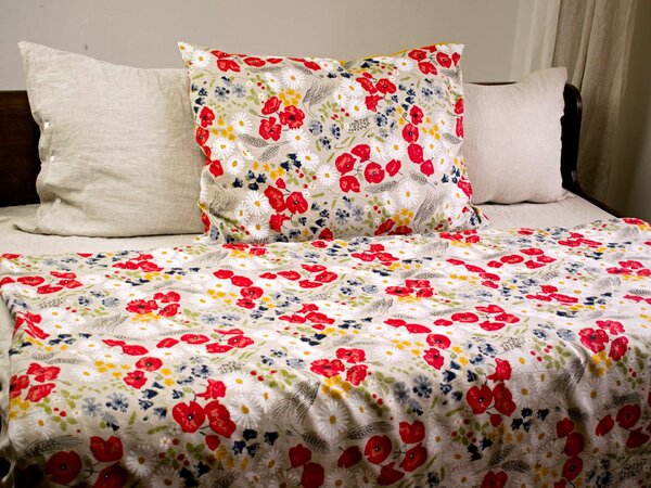 Snový svět Lněné povlečení Letní kvítí - žlutý rub Zapínání povlečení: Nitěné knoflíky