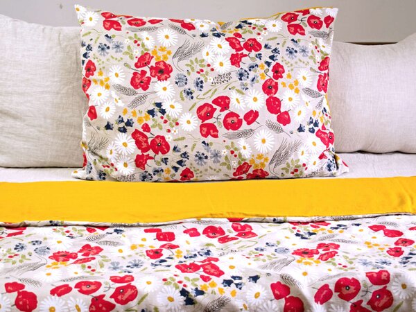 Snový svět Lněné povlečení Letní kvítí - žlutý rub Zapínání povlečení: Nitěné knoflíky