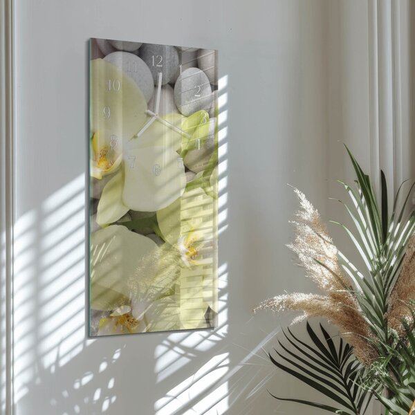 Skleněné hodiny vertikální Orchidejové kameny zsppb-30x60-00089885