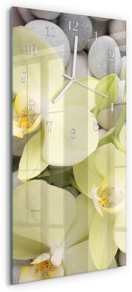 Skleněné hodiny vertikální Orchidejové kameny zsppb-30x60-00089885