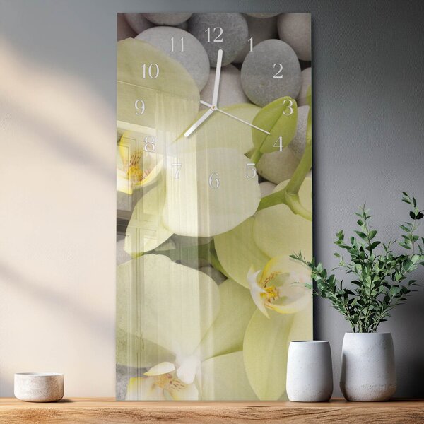 Skleněné hodiny vertikální Orchidejové kameny zsppb-30x60-00089885