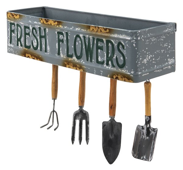 Dekorační nástěnná polička se zahradním nářadím Fresh Flowers - 56*16*29 cm - Clayre & Eef