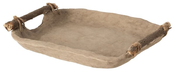 Dekorační papírový podnos s dřevěnými uchy Mache - 32*25*5 cm - J-Line by Jolipa