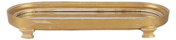 Zlatý dekorativní podnos na nožičkách se zrcadlovou výplní - 36*4*13 cm