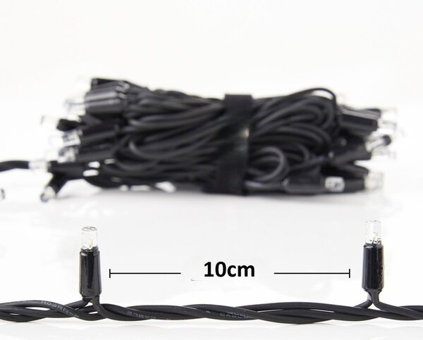 Venkovní LED vánoční řetěz PROFI, černý kabel, studená bílá, 10m, 100 LED