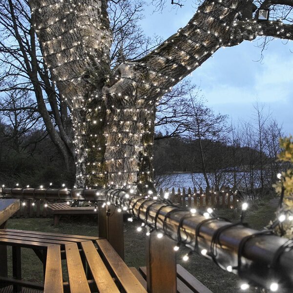 Venkovní LED vánoční řetěz PROFI, černý kabel, studená bílá, 10m, 100 LED