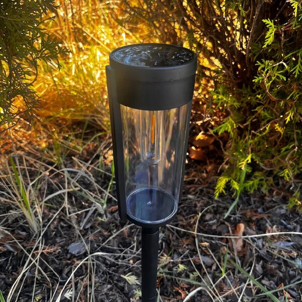 Exteriérové ​​solární zapichovací svítidlo Path, 1x transparentní/černé plastové stínítko, sada 2ks