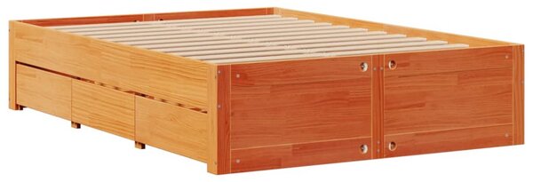 Postele bez matrace se zásuvkami hnědá 140x190cm masiv borovice 3308818