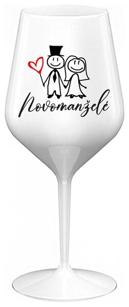 NOVOMANŽELÉ - bílá nerozbitná sklenička na víno 470 ml