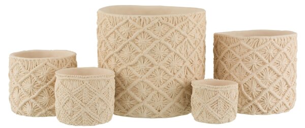 Béžový cementový květináč s drhaným vzorem Ibiza Macramé - Ø30*28 cm - J-Line by Jolipa