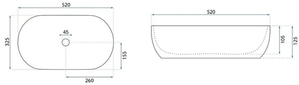 Rea Amelia, umyvadlo na desku 520x325x125 mm, bílá lesklá, REA-U4331