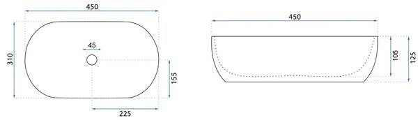 Rea Amelia, umyvadlo na desku 450x305x125 mm, bílá lesklá, REA-U4330