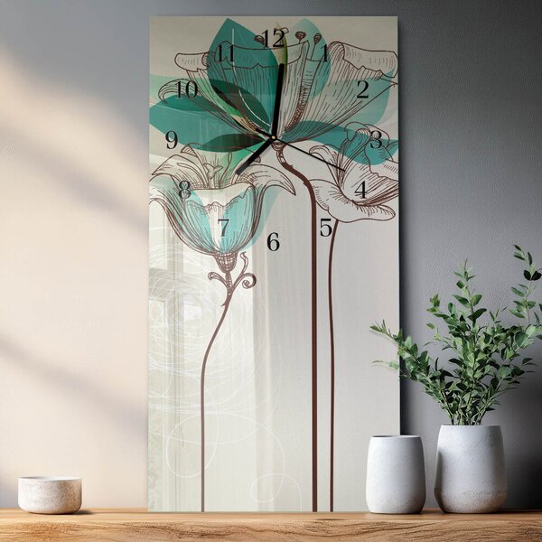 Skleněné hodiny vertikální Květ zsppc-30x60-00171358