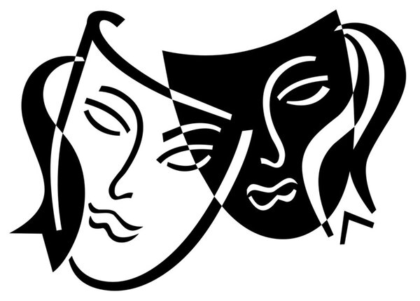 Antické divadelní masky - samolepka na zeď tmavě červená