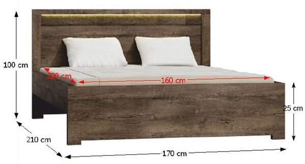 Manželská postel 160 cm Inneas (jasan tmavý) (s roštem)