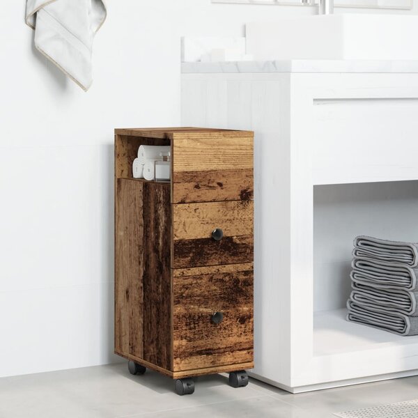 Úzká koupelnová skříňka na kolečkách old wood kompozitní dřevo